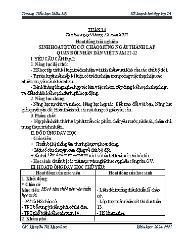 Kế hoạch bài dạy Lớp 1 - Tuần 14 - Năm học 2024-2025 - Nguyễn Thị Ngọc Soa