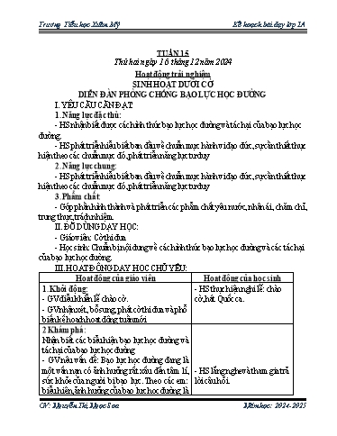 Kế hoạch bài dạy Lớp 1 - Tuần 15 - Năm học 2024-2025 - Nguyễn Thị Ngọc Soa