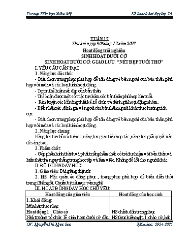 Kế hoạch bài dạy Lớp 1 - Tuần 17 - Năm học 2024-2025 - Nguyễn Thị Ngọc Soa