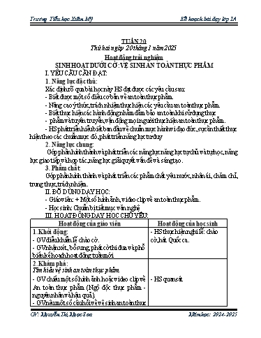 Kế hoạch bài dạy Lớp 1 - Tuần 20 - Năm học 2024-2025 - Nguyễn Thị Ngọc Soa