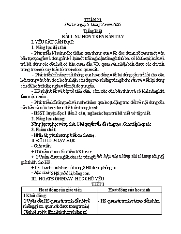 Kế hoạch bài dạy Lớp 1 - Tuần 21 - Năm học 2024-2025 - Lê Thị Kim Hiên