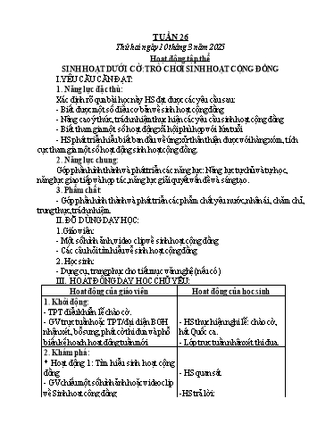 Kế hoạch bài dạy Lớp 1 - Tuần 26 - Năm học 2024-2025 - Nguyễn Thị Ngọc Soa