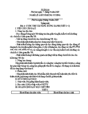 Kế hoạch bài dạy Lớp 1 - Tuần 30 - Năm học 2024-2025 - Nguyễn Thị Ngọc Soa