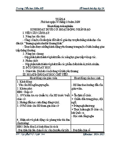 Kế hoạch bài dạy Lớp 1 - Tuần 6 - Năm học 2024-2025 - Nguyễn Thị Ngọc Soa