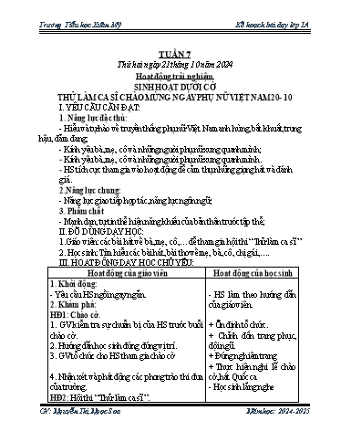 Kế hoạch bài dạy Lớp 1 - Tuần 7 - Năm học 2024-2025 - Nguyễn Thị Ngọc Soa