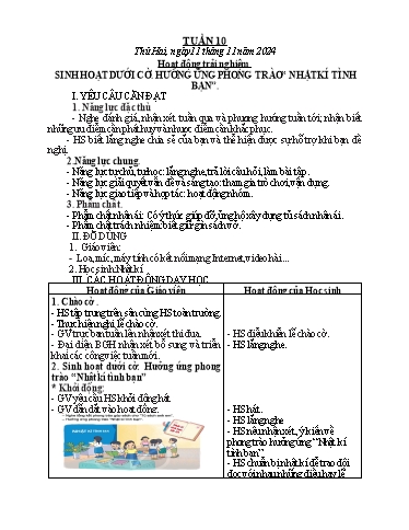 Kế hoạch bài dạy Lớp 2 - Tuần 10 - Năm học 2024-2025 - Nguyễn Thị Phương