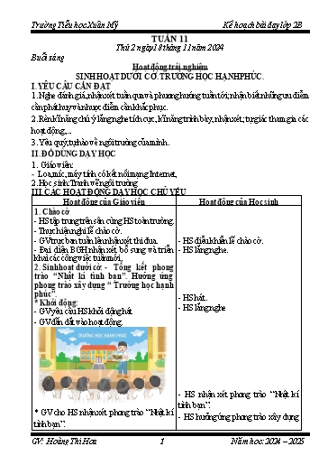 Kế hoạch bài dạy Lớp 2 - Tuần 11 - Năm học 2024-2025 - Hoàng Thị Hoa