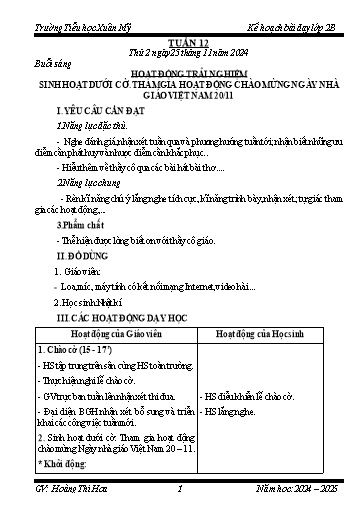 Kế hoạch bài dạy Lớp 2 - Tuần 12 - Năm học 2024-2025 - Hoàng Thị Hoa