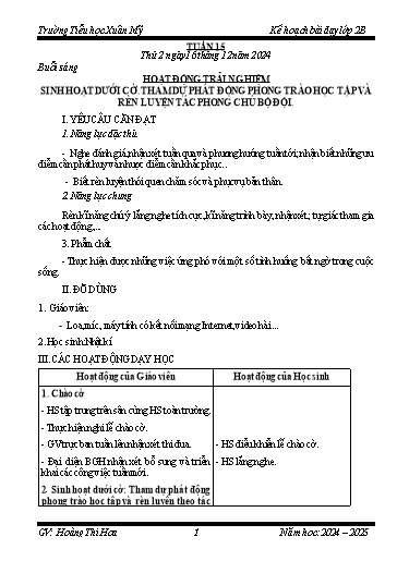 Kế hoạch bài dạy Lớp 2 - Tuần 15 - Năm học 2024-2025 - Hoàng Thị Hoa