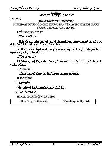 Kế hoạch bài dạy Lớp 2 - Tuần 17 - Năm học 2024-2025 - Hoàng Thị Hoa