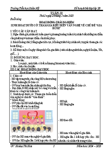 Kế hoạch bài dạy Lớp 2 - Tuần 20 - Năm học 2024-2025 - Hoàng Thị Hoa