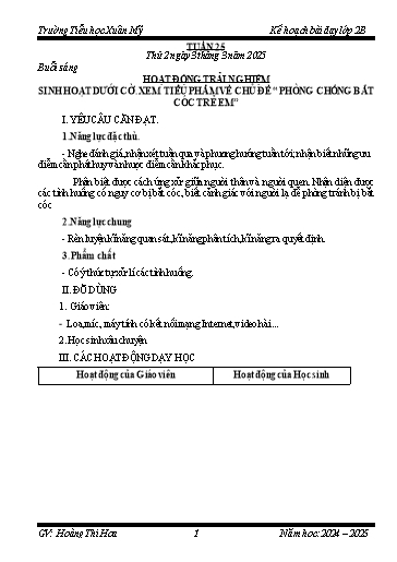 Kế hoạch bài dạy Lớp 2 - Tuần 25 - Năm học 2024-2025 - Hoàng Thị Hoa