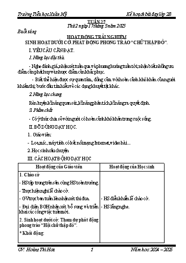 Kế hoạch bài dạy Lớp 2 - Tuần 27 - Năm học 2024-2025 - Hoàng Thị Hoa