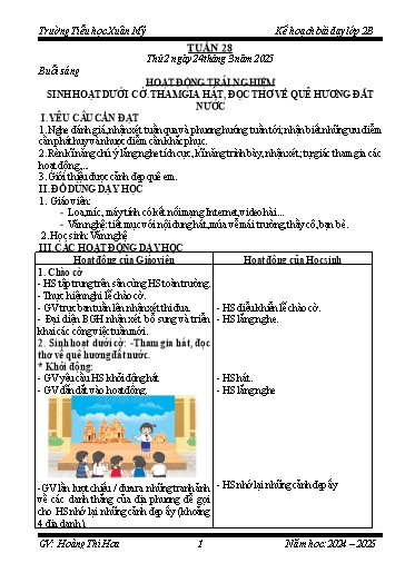 Kế hoạch bài dạy Lớp 2 - Tuần 28 - Năm học 2024-2025 - Hoàng Thị Hoa
