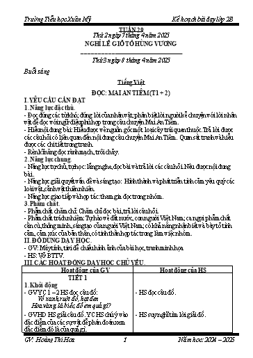 Kế hoạch bài dạy Lớp 2 - Tuần 30 - Năm học 2024-2025 - Hoàng Thị Hoa