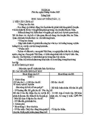 Kế hoạch bài dạy Lớp 2 - Tuần 30 - Năm học 2024-2025 - Nguyễn Thị Phương