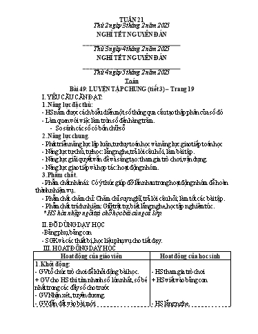 Kế hoạch bài dạy Lớp 3 - Tuần 21 - Năm học 2024-2025 - Nguyễn Thị Dung