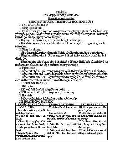 Kế hoạch bài dạy Lớp 5 - Tuần 4 - Năm học 2024-2025 - Phan Thị Quỳnh Trang