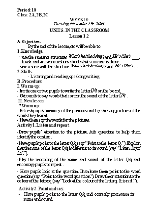 Kế hoạch bài dạy Tiếng Anh Lớp 2 (Global Success) - Tuần 10, Unit 5: In the classroom - Lesson 1, 2 - Năm học 2024-2025 - Nguyễn Lê Vân Anh