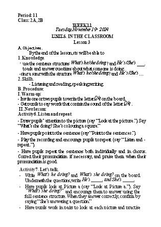 Kế hoạch bài dạy Tiếng Anh Lớp 2 (Global Success) - Tuần 11, Unit 5: In the classroom - Lesson 3 - Năm học 2024-2025 - Nguyễn Lê Vân Anh