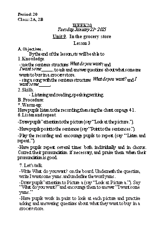 Kế hoạch bài dạy Tiếng Anh Lớp 2 (Global Success) - Tuần 20, Unit 9: In the grocery store - Lesson 3 - Năm học 2024-2025 - Nguyễn Lê Vân Anh