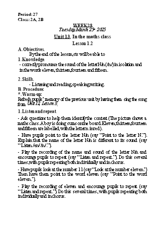 Kế hoạch bài dạy Tiếng Anh Lớp 2 (Global Success) - Tuần 28, Unit 13: In the maths class - Lesson 1, 2 - Năm học 2024-2025 - Nguyễn Lê Vân Anh