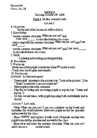 Kế hoạch bài dạy Tiếng Anh Lớp 2 (Global Success) - Tuần 8, Unit 4: In the countryside - Lesson 3 - Năm học 2024-2025 - Nguyễn Lê Vân Anh
