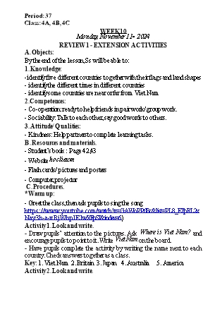 Kế hoạch bài dạy Tiếng Anh Lớp 4 (Global Success) - Tuần 10 - Năm học 2024-2025 - Nguyễn Lê Vân Anh