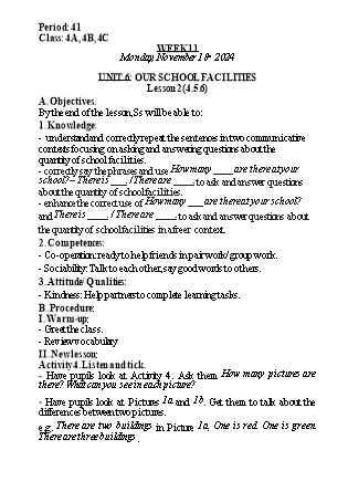 Kế hoạch bài dạy Tiếng Anh Lớp 4 (Global Success) - Tuần 11 - Năm học 2024-2025 - Nguyễn Lê Vân Anh