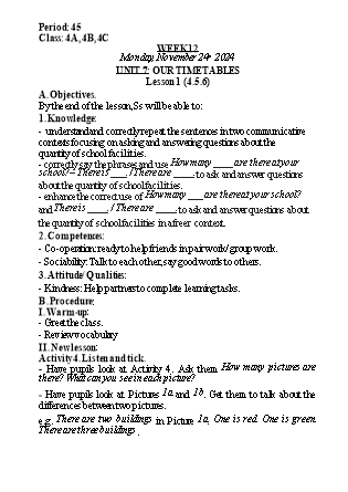 Kế hoạch bài dạy Tiếng Anh Lớp 4 (Global Success) - Tuần 12 - Năm học 2024-2025 - Nguyễn Lê Vân Anh