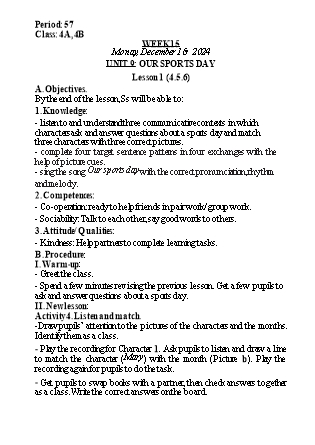 Kế hoạch bài dạy Tiếng Anh Lớp 4 (Global Success) - Tuần 15 - Năm học 2024-2025 - Nguyễn Lê Vân Anh