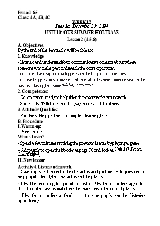 Kế hoạch bài dạy Tiếng Anh Lớp 4 (Global Success) - Tuần 17 - Năm học 2024-2025 - Nguyễn Lê Vân Anh