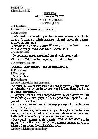 Kế hoạch bài dạy Tiếng Anh Lớp 4 (Global Success) - Tuần 19 - Năm học 2024-2025 - Nguyễn Lê Vân Anh