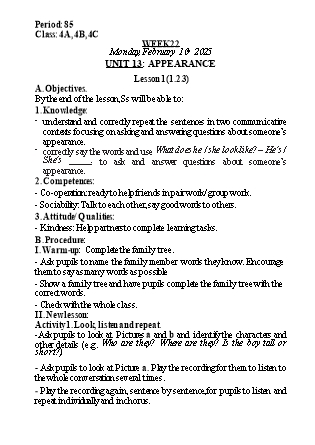 Kế hoạch bài dạy Tiếng Anh Lớp 4 (Global Success) - Tuần 22 - Năm học 2024-2025 - Nguyễn Lê Vân Anh