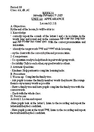 Kế hoạch bài dạy Tiếng Anh Lớp 4 (Global Success) - Tuần 23 - Năm học 2024-2025 - Nguyễn Lê Vân Anh
