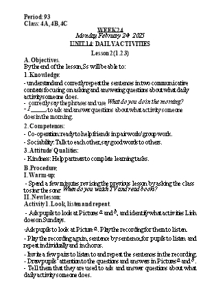 Kế hoạch bài dạy Tiếng Anh Lớp 4 (Global Success) - Tuần 24 - Năm học 2024-2025 - Nguyễn Lê Vân Anh