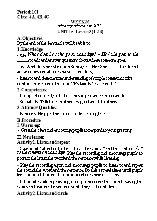 Kế hoạch bài dạy Tiếng Anh Lớp 4 (Global Success) - Tuần 26 - Năm học 2024-2025 - Nguyễn Lê Vân Anh
