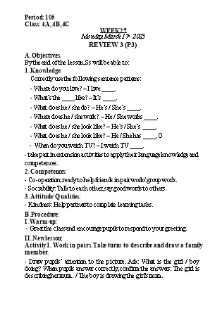 Kế hoạch bài dạy Tiếng Anh Lớp 4 (Global Success) - Tuần 27 - Năm học 2024-2025 - Nguyễn Lê Vân Anh