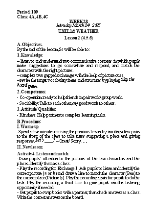 Kế hoạch bài dạy Tiếng Anh Lớp 4 (Global Success) - Tuần 28 - Năm học 2024-2025 - Nguyễn Lê Vân Anh