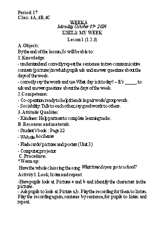 Kế hoạch bài dạy Tiếng Anh Lớp 4 (Global Success) - Tuần 5 - Năm học 2024-2025 - Nguyễn Lê Vân Anh