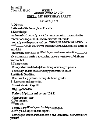 Kế hoạch bài dạy Tiếng Anh Lớp 4 (Global Success) - Tuần 7 - Năm học 2024-2025 - Nguyễn Lê Vân Anh
