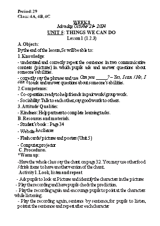 Kế hoạch bài dạy Tiếng Anh Lớp 4 (Global Success) - Tuần 8 - Năm học 2024-2025 - Nguyễn Lê Vân Anh
