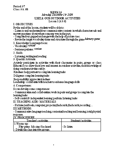 Kế hoạch bài dạy Tiếng Anh Lớp 5 (Global Success) - Tuần 15 - Năm học 2024-2025 - Nguyễn Lê Vân Anh