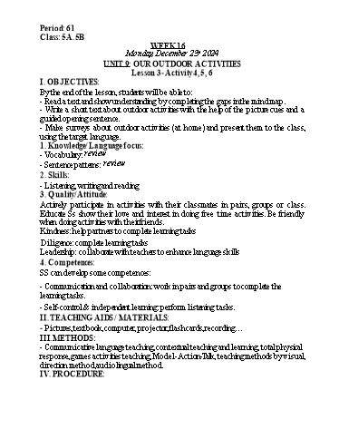 Kế hoạch bài dạy Tiếng Anh Lớp 5 (Global Success) - Tuần 16 - Năm học 2024-2025 - Nguyễn Lê Vân Anh