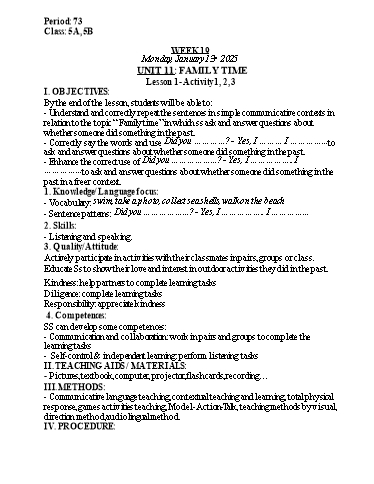 Kế hoạch bài dạy Tiếng Anh Lớp 5 (Global Success) - Tuần 19 - Năm học 2024-2025 - Nguyễn Lê Vân Anh