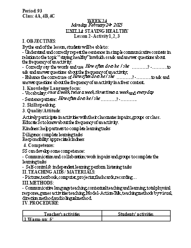 Kế hoạch bài dạy Tiếng Anh Lớp 5 (Global Success) - Tuần 24 - Năm học 2024-2025 - Nguyễn Lê Vân Anh