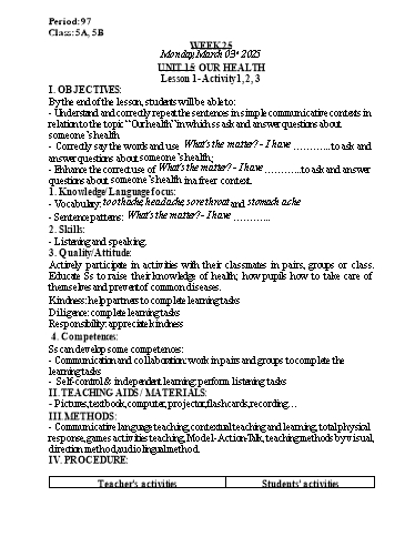 Kế hoạch bài dạy Tiếng Anh Lớp 5 (Global Success) - Tuần 25 - Năm học 2024-2025 - Nguyễn Lê Vân Anh