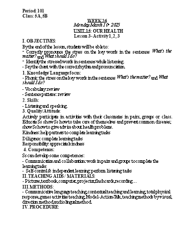 Kế hoạch bài dạy Tiếng Anh Lớp 5 (Global Success) - Tuần 26 - Năm học 2024-2025 - Nguyễn Lê Vân Anh