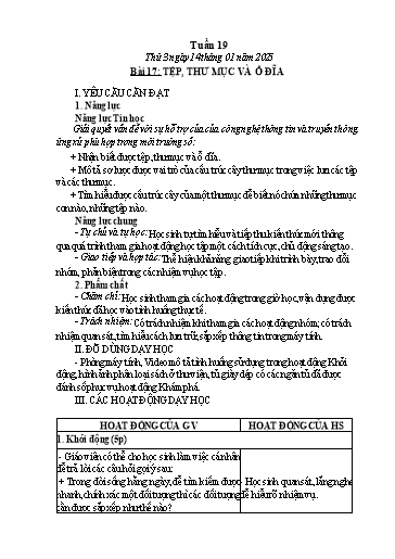 Kế hoạch bài dạy Tin học Lớp 3 - Tuần 19, Bài 17: Tệp, thư mục và ổ đĩa - Năm học 2024-2025 - Trần Thị Nhật Lê