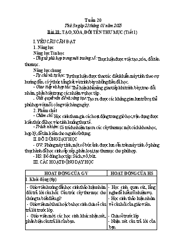 Kế hoạch bài dạy Tin học Lớp 3 - Tuần 20, Bài 18: Tạo, xóa, đổi tên thư mục (Tiết 1) - Năm học 2024-2025 - Trần Thị Nhật Lê